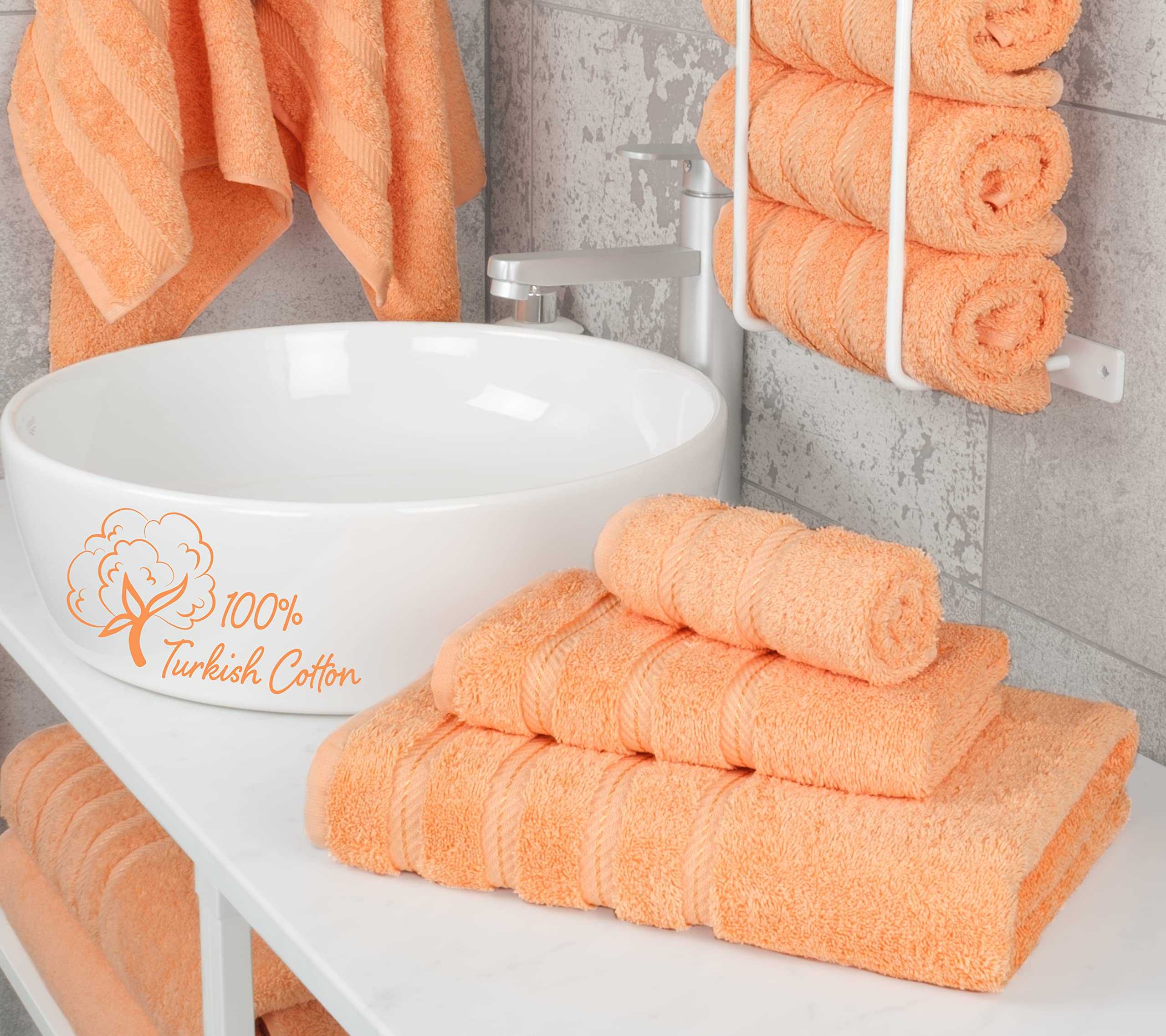 American Soft Linen 3 Piece Towel Sets  1 Bath Towel 1 Hand Towel 1 Washcloth  100% Turkish Cotton Towels for Bathroom  Peach Towel Set